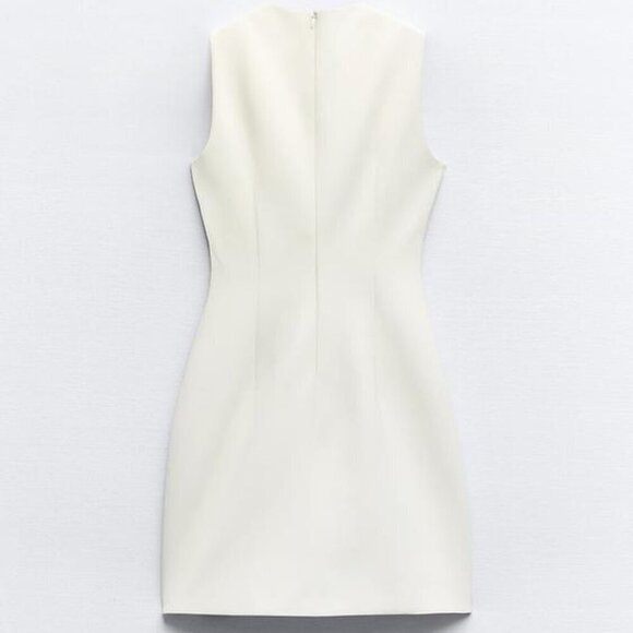 Zara Cream Mini Dress with Brown Belt - Picture 7 of 13